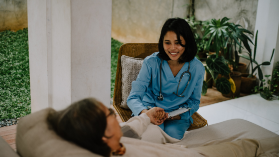 a woman gets hospice care at home